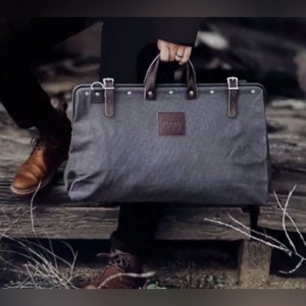 Men's Dark Brown Canvas Briefcase with Adjustable Strap